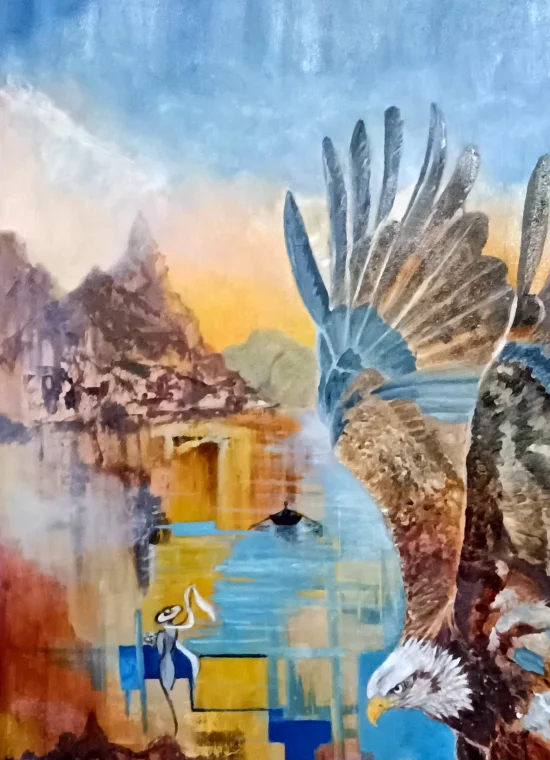 Figural realistic Eagle's Flight Over Dreamlike Horizons  -  €2250